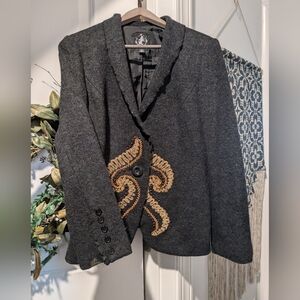 Gorgeous embroidered blazer jacket Think Tank medium charcoal gray
